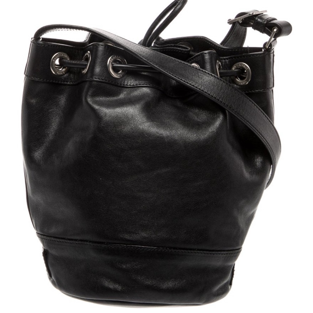 YSL Black Leather Bucket Bag Silver Belt Whimsigoth Crossbody Shoulder Goth EC - Picture 3 of 9